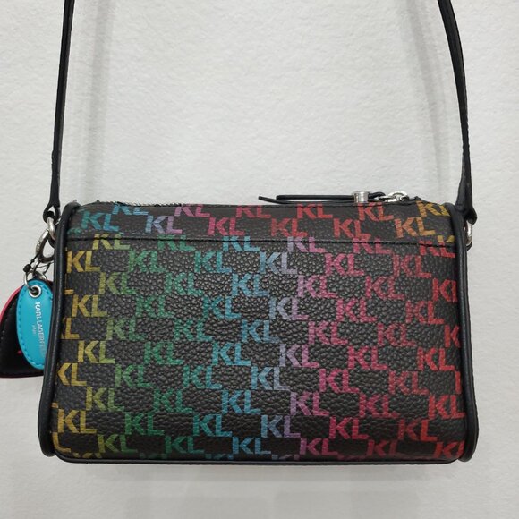 Karl Lagerfeld Paris Adele Faux Leather Rainbow Logo Crossbody Bag - Picture 9 of 16